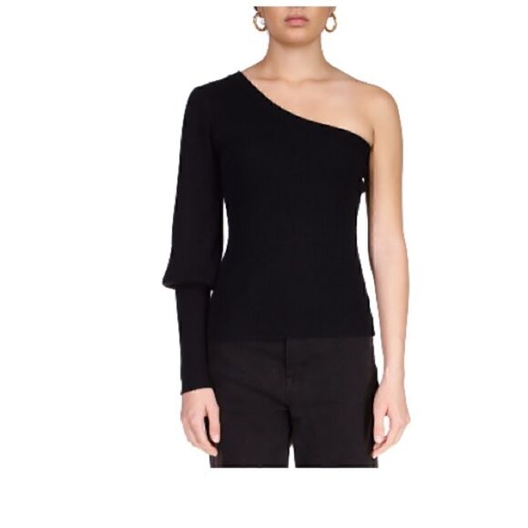 Sanctuary Ribbed Mock Neck Cut Out Shoulder Sweater pullover  Black XS - Picture 3 of 10